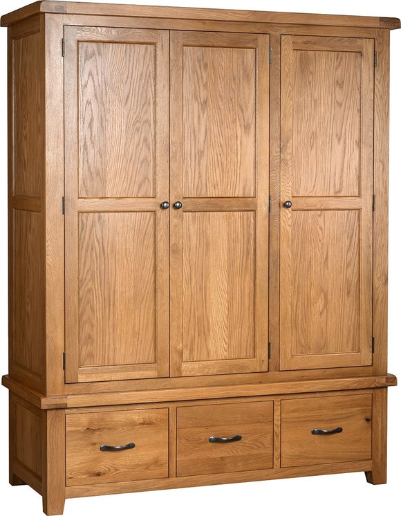 Somerford Oak Triple Wardrobe With 3 Drawers