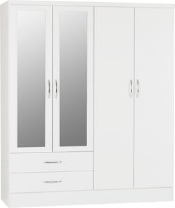 Utah 4 Door 2 Drawer Mirrored Wardrobe - White Gloss