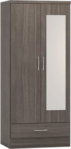 Utah 2 Door 1 Drawer Mirrored Wardrobe - Grey & Oak