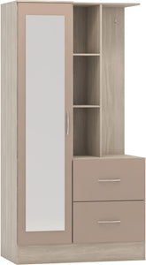 Utah Open Shelf Mirrored Wardrobe - Oyster Gloss & Light Oak
