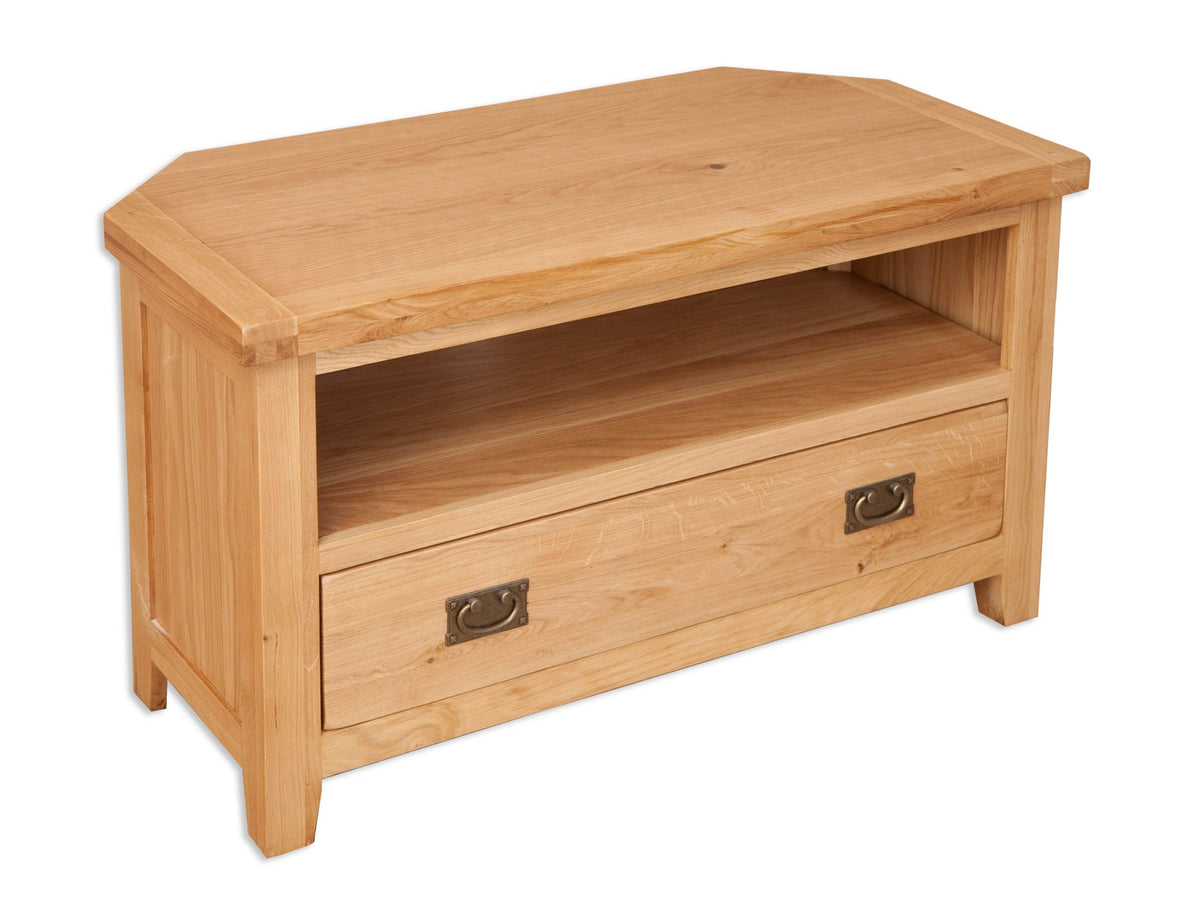 Canberra Oak Corner 1 Drawer TV Unit Natural Finish Pine & Oak