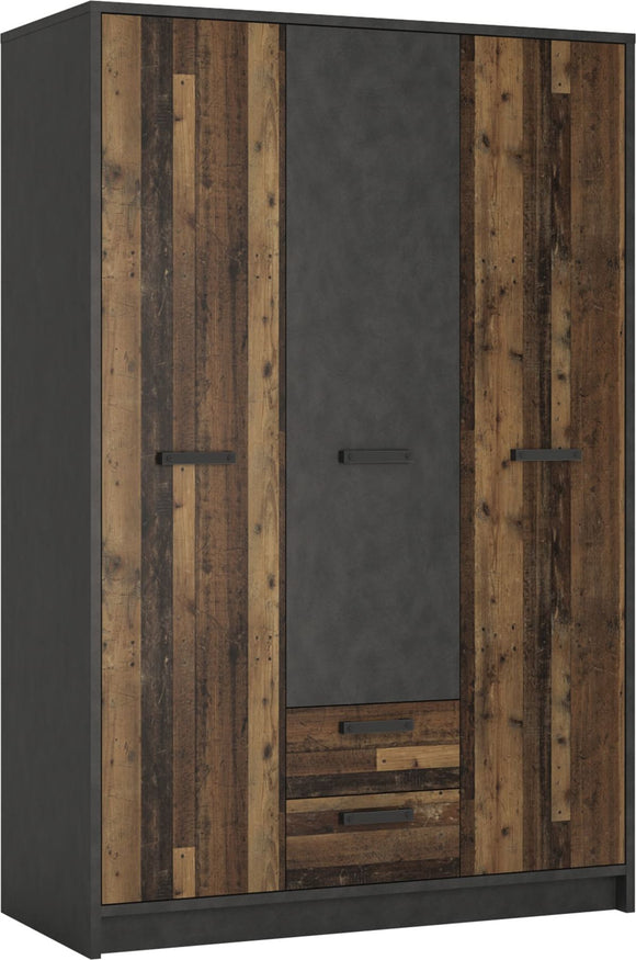 Brooklyn 3 Door Wardrobe with 2 Drawers in Walnut and Dark Matera Grey