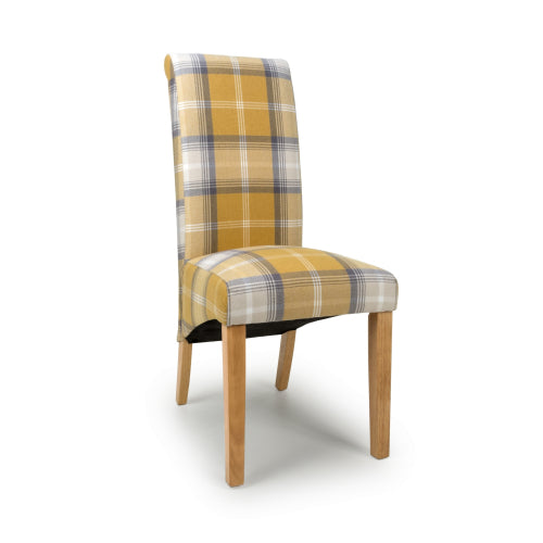 Accent Dining Chairs - Karta Scroll Back - Yellow Check