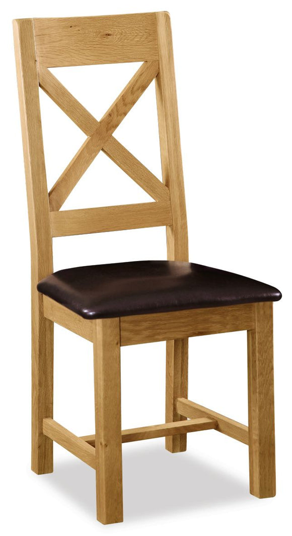 Manor Oak Cross Back Chair With Pu Seat