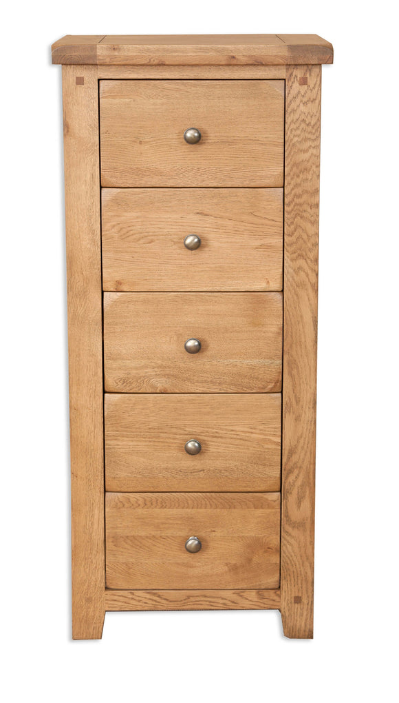Canberra Oak 5 Drawer Narrow Chest - Rustic Finish