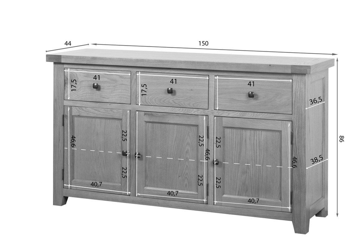 Devonshire Oak 3 Door Triple Sideboard Pine & Oak Warehouse