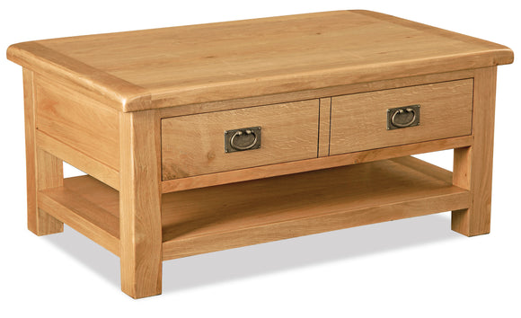 Manor Oak Large Coffee Table + Drawer And Shelf