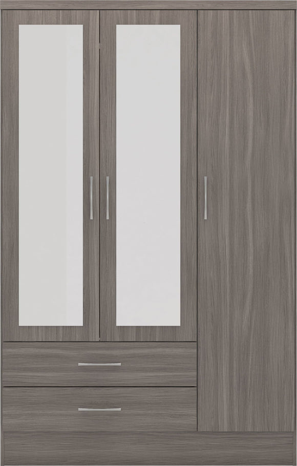 Utah 3 Door 2 Drawer Mirrored Wardrobe - Black Wood Grain