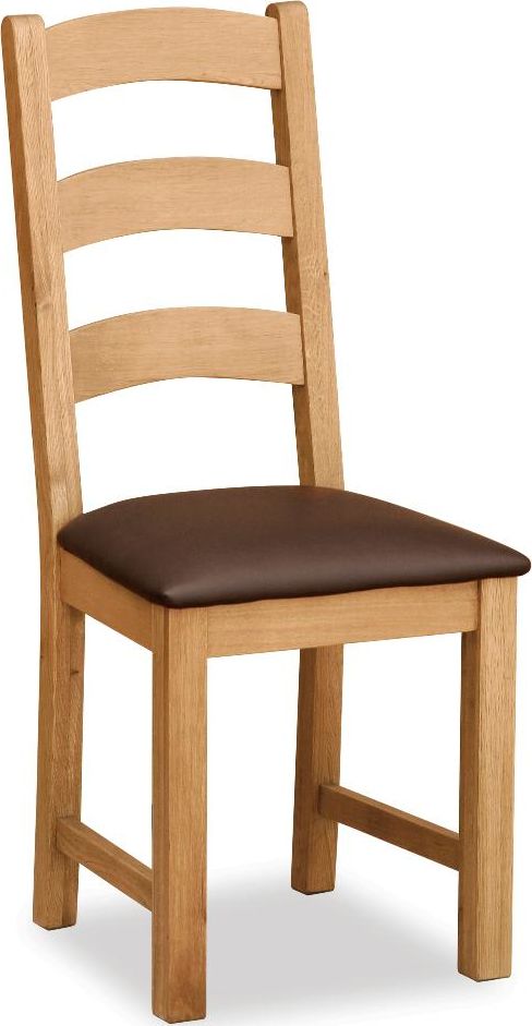 Manor Oak Lite Ladder Chair With Brown PU Seat