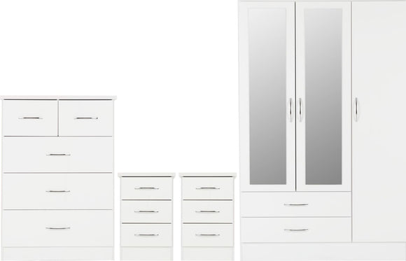 Utah 3 Door 2 Drawer Mirrored Wardrobe Bedroom Set - White Gloss