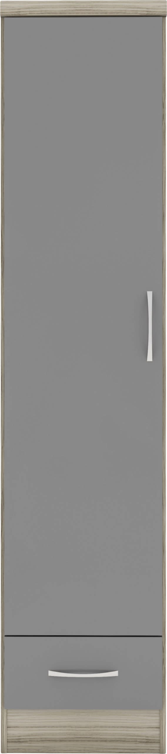 Utah 1 Door 1 Drawer Wardrobe - Grey Gloss/Light Oak Effect Veneer