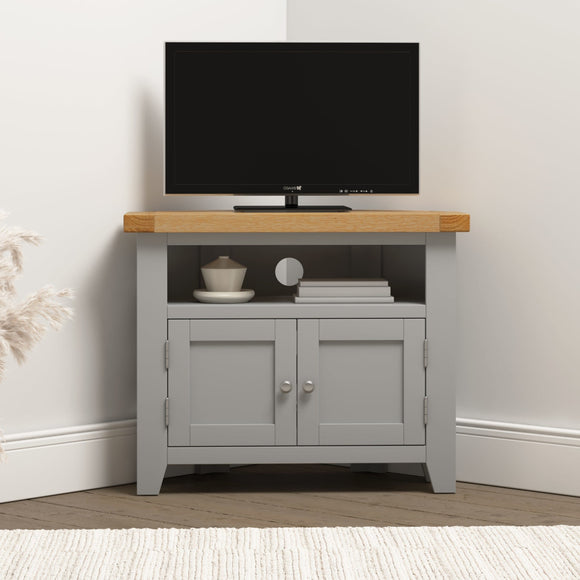 Windsford Corner TV Unit - Pebble Grey/Oak