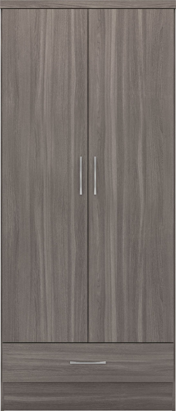 Utah 2 Door 1 Drawer Wardrobe - Black Wood Grain