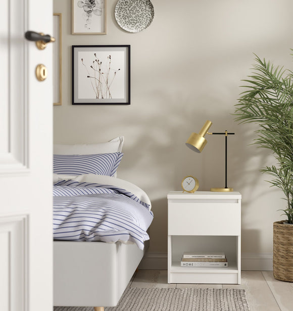 Naia Bedside 1 Drawer 1 Shelf in White