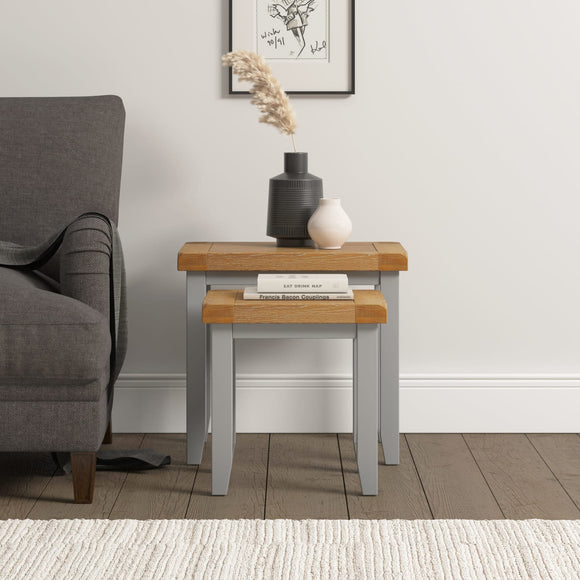 Windsford Nest of 2 Tables - Pebble Grey/Oak