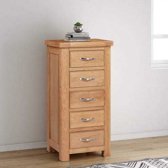 Chatsworth Oak Tall Chest With 5 Drawers