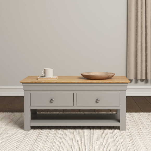 Chateau 2 Drawer Coffee Table - Pebble Grey/Oak