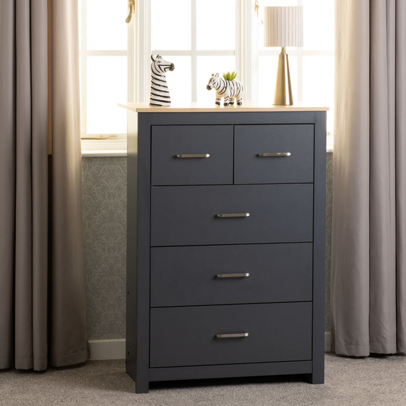 Vancouver 3+2 Drawer Chest - Grey/Oak Effect