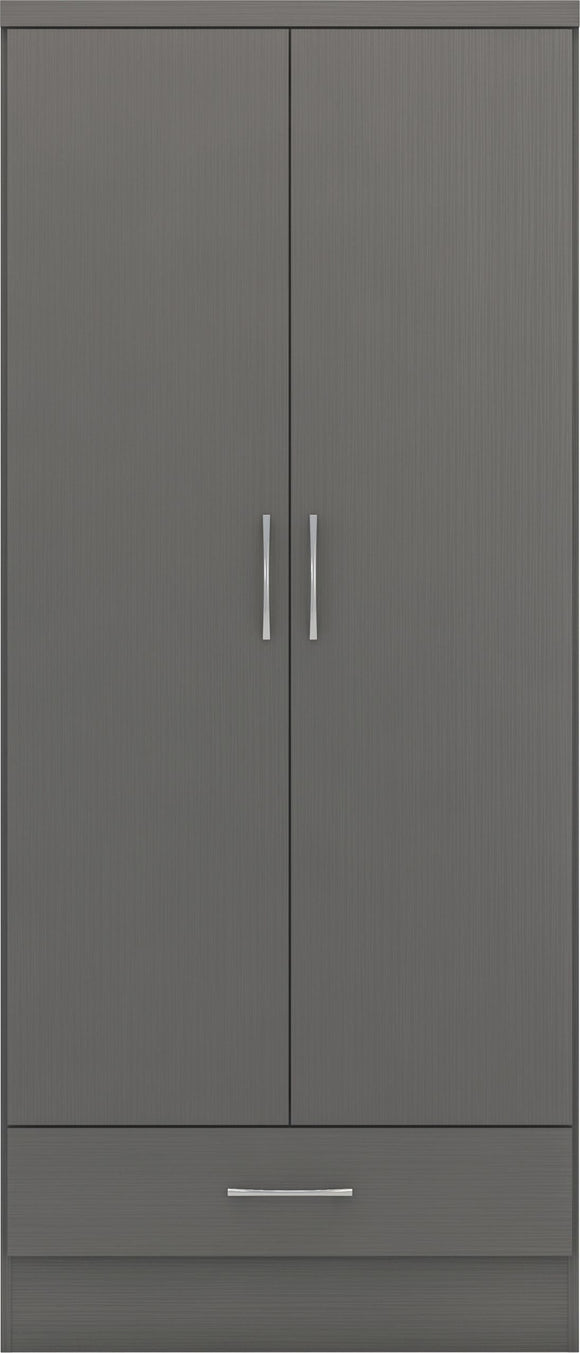 Utah 2 Door 1 Drawer Wardrobe - 3D Effect Grey