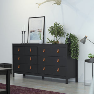 Barcelona Double Dresser 4+4 Drawers in Matt Black Pine & Oak Warehouse Barcelona Double Dresser 4+4 Drawers in Matt Black Pine & Oak Warehouse
