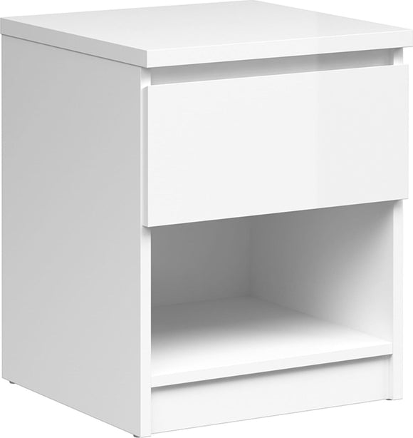Naia Bedside 1 Drawer 1 Shelf in White High Gloss