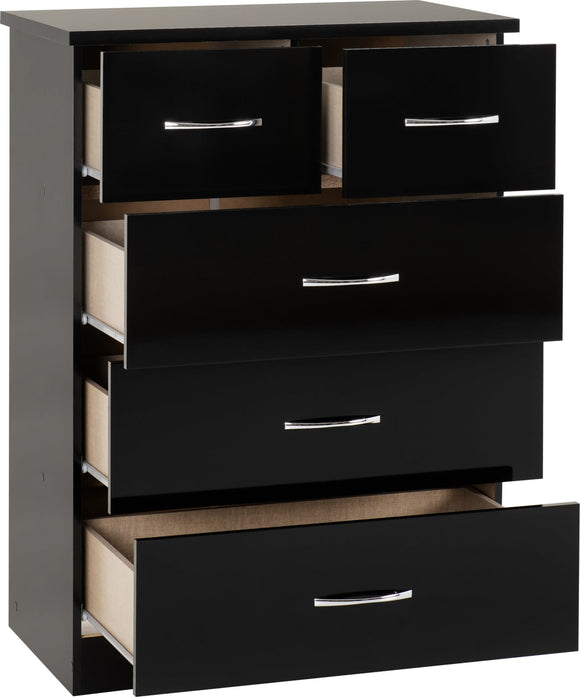Utah 3+2 Drawer Chest - Black Gloss