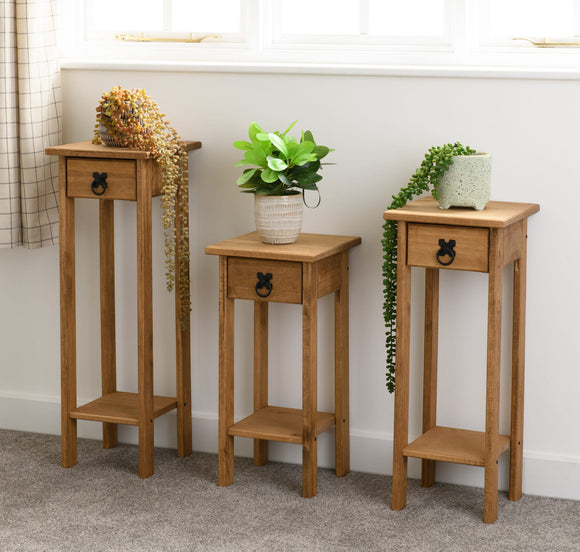 Corona Mexican Pine Plant Stands (Set of 3)