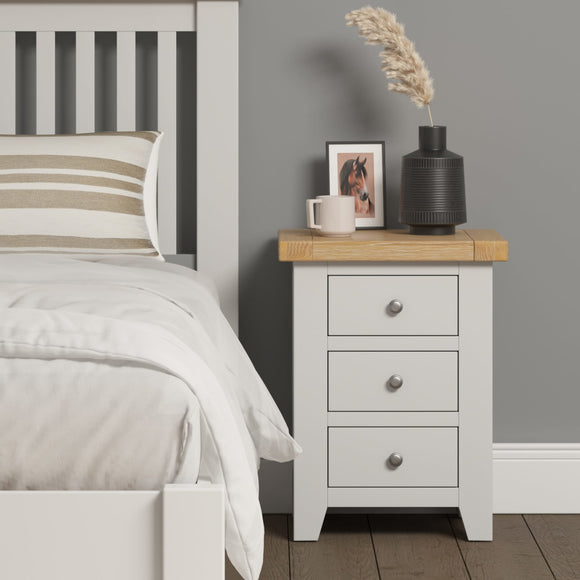 Windsford 3 Drawer Bedside - Ivory/Oak