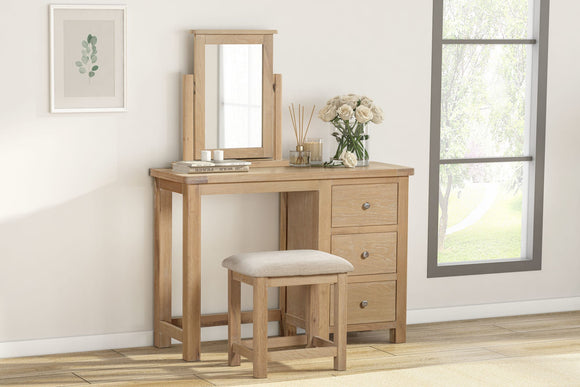 Foxington Oak Dressing Table & Stool With Fabric Seat