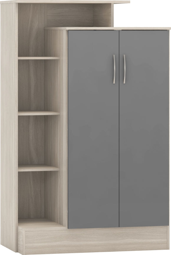 Utah Petite Open Shelf Wardrobe - Grey Gloss/Light Oak Effect Veneer