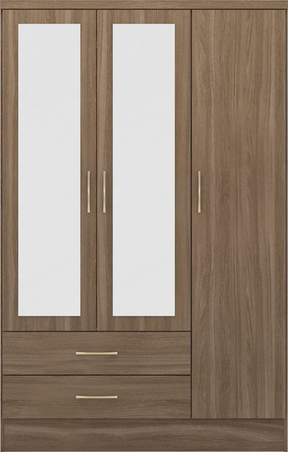 Utah 3 Door 2 Drawer Mirrored Wardrobe - Rustic Oak Effect
