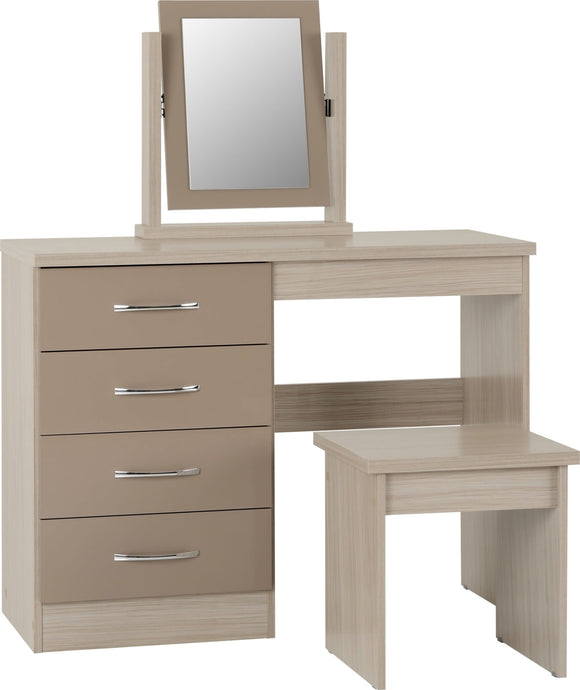Utah 4 Drawer Dressing Table Set - Oyster Gloss/Light Oak Effect Veneer