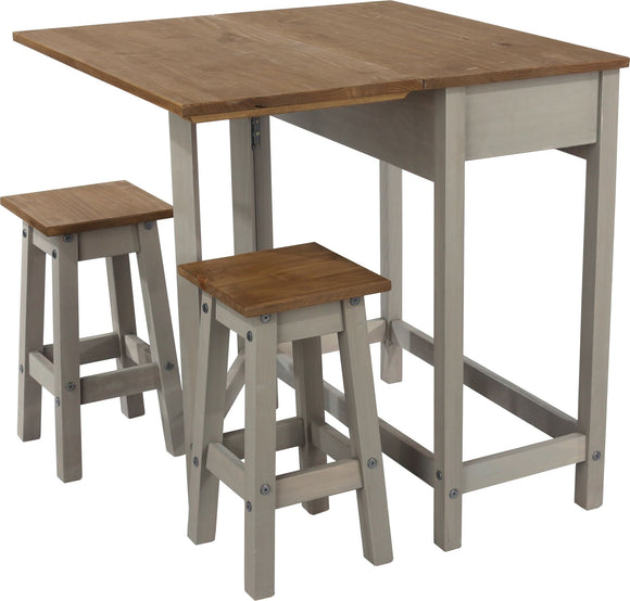 Corona Grey breakfast drop leaf table & 2 stools SET