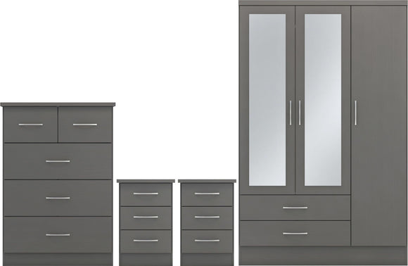Utah 3 Door 2 Drawer Mirrored Wardrobe Bedroom Set - 3D Effect Grey