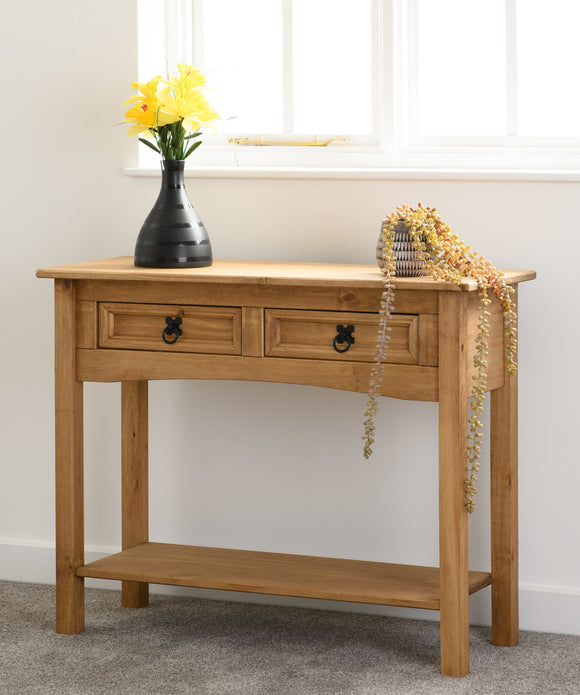 Corona Mexican Pine 2 Drawer Console Table With Shelf