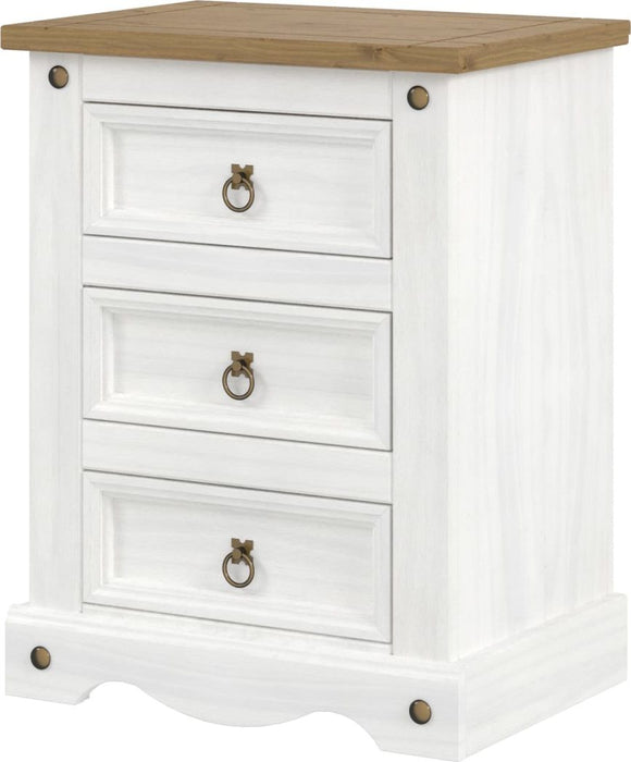 Corona White 3 Drawer Bedside Cabinet