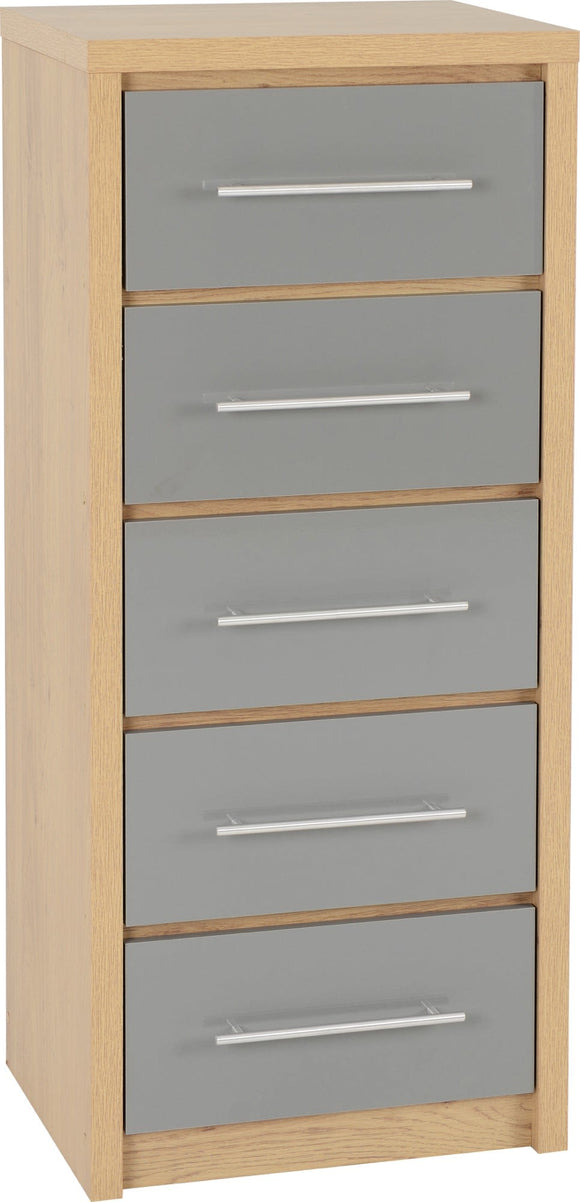 Cordoba 5 Drawer Narrow Chest - Grey
