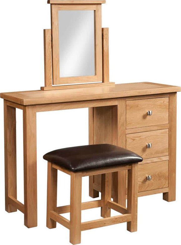 Devonshire Oak Lite Single Pedestal Dressing Table And Stool