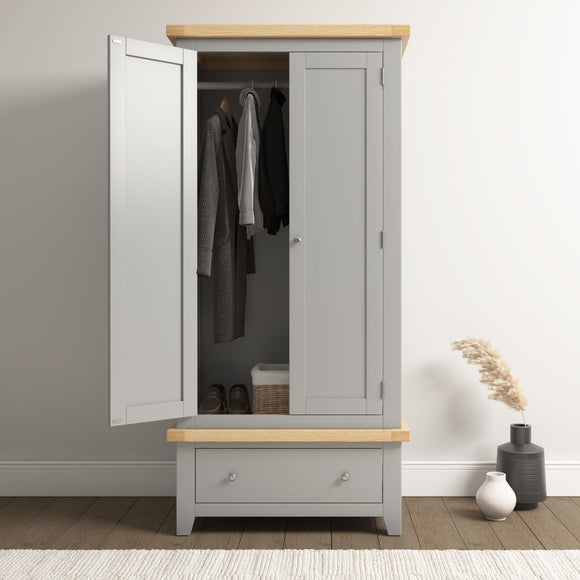 Windsford 2 Door 1 Drawer Wardrobe - Pebble Grey/Oak