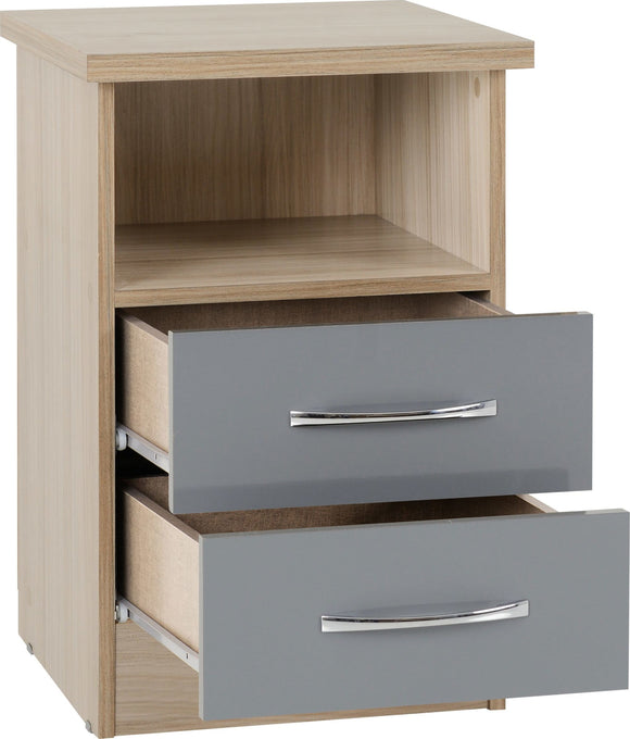 Utah 2 Drawer Bedside - Grey Gloss/Light Oak Effect Veneer