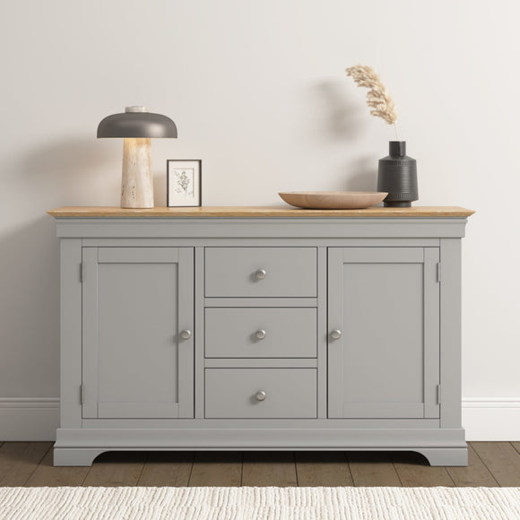 Chateau 2 Door 3 Drawer Sideboard - Pebble Grey/Oak