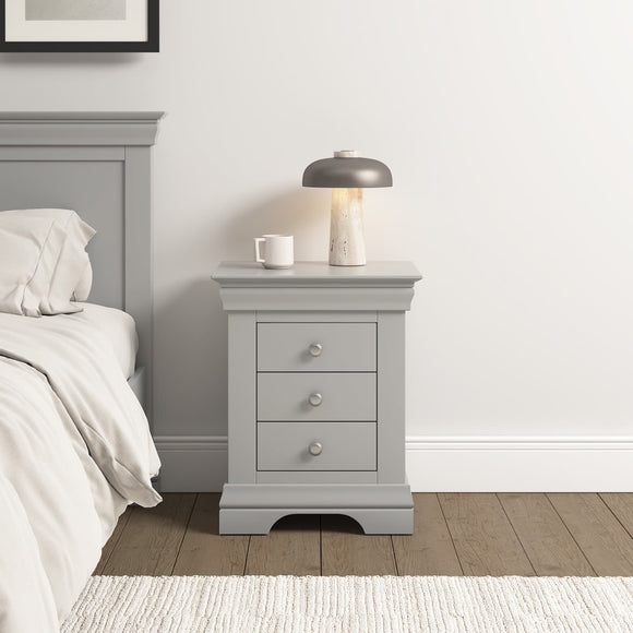 Chateau 3 Drawer Bedside - Pebble Grey