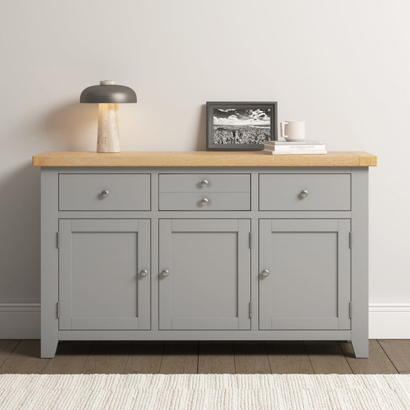 Windsford 3 Door 3 Drawer Sideboard - Pebble Grey/Oak