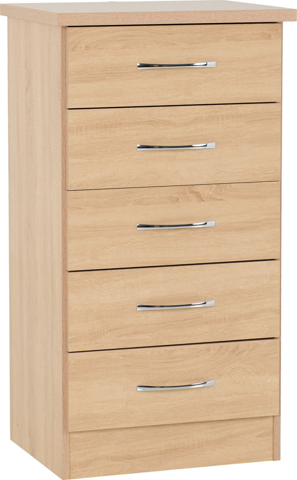 Utah 5 Drawer Narrow Chest - Sonoma Oak Effect