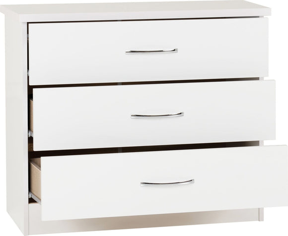 Utah 3 Drawer Chest - White Gloss