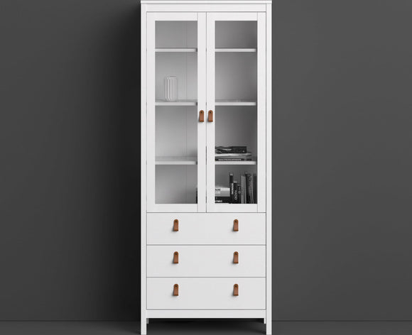 Barcelona China Cabinet 2 Glass Doors with 3 Drawers in White
