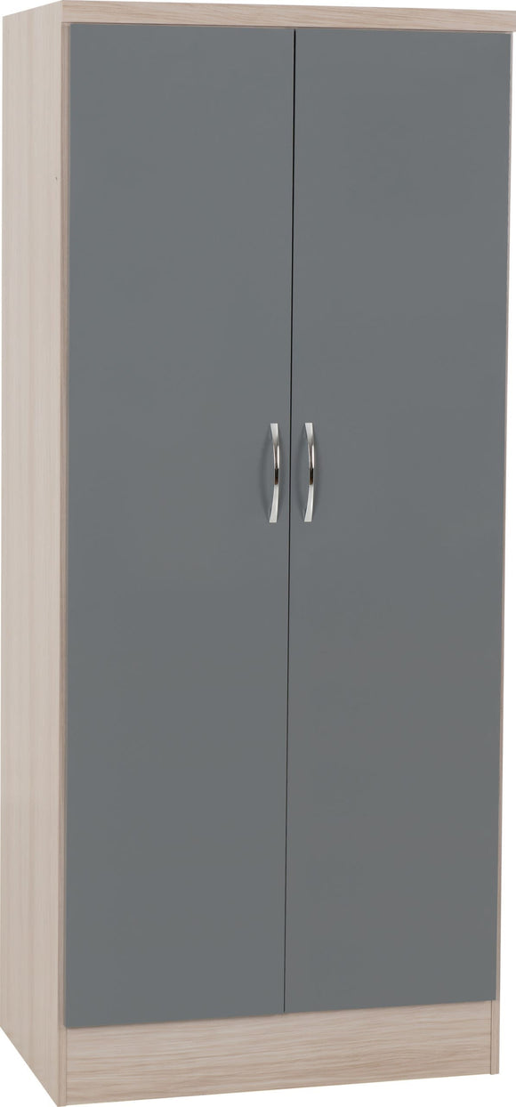 Utah 2 Door All Hanging Wardrobe - Grey Gloss/Light Oak Effect Veneer