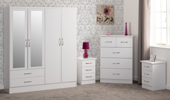 Utah 4 Door 2 Drawer Mirrored Wardrobe Bedroom Set - White Gloss