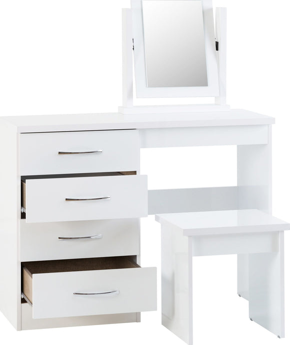 Utah 4 Drawer Dressing Table Set - White Gloss