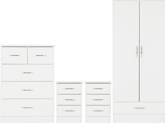 Utah 2 Door 1 Drawer Wardrobe Bedroom Set - White Gloss